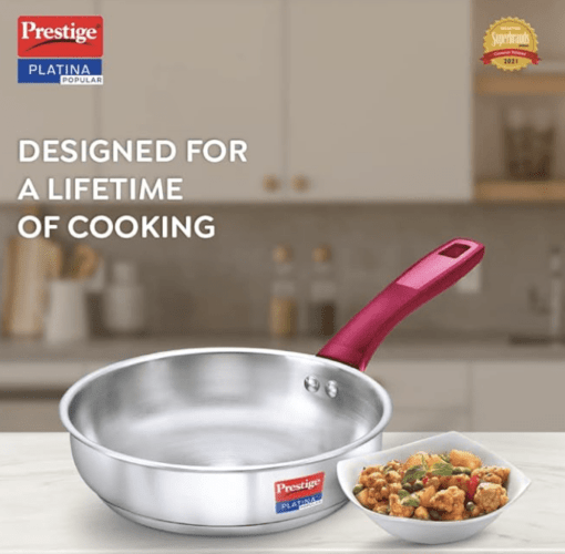 Prestige Platina Popular Stainless Steel Unique Impact Forged Bottom Fry Pan (Silver) 26cm - Image 2